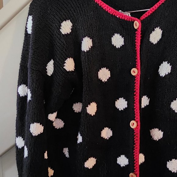 Very Cute Cotton Cardigan, Red Trim, Made in Peru, Approx. M/L - Picture 3 of 3